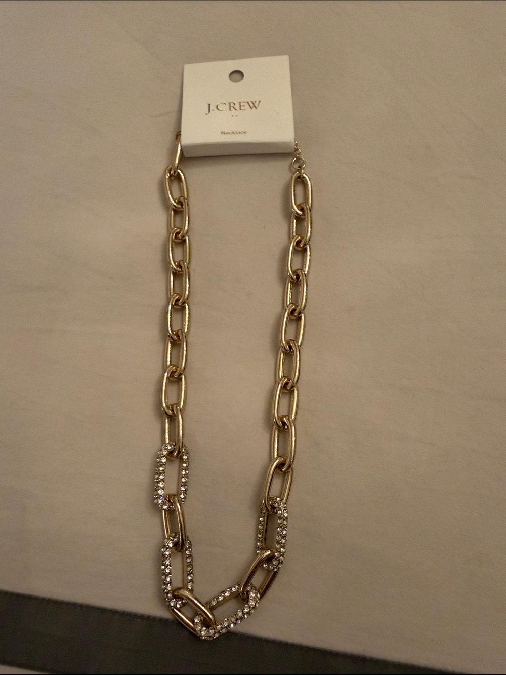 J. Crew Gold Link Necklace with Pave Crystal Accents